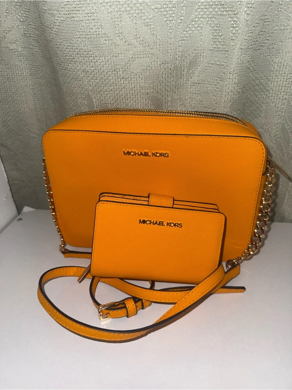 Michael Kors Orange Saffiano Crossbody with Matching Wallet